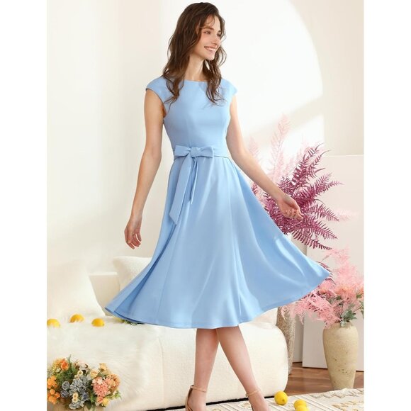 Dresstells Women's Blue Modest Vintage Cocktail Party Formal Wedding Dresses - Picture 3 of 5
